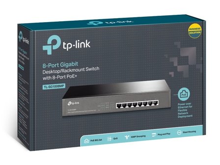TP-Link TL-SG1008MP | Unmanaged Switch | 8 Poorten | Gigabit Ethernet (10/100/1000 Mbps) | PoE | Zwart