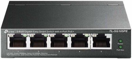 TP-Link TL-SG105PE | Managed Smart Switch | 5 Poorten | Gigabit Ethernet (10/100/1000 Mbps) | 4x PoE+