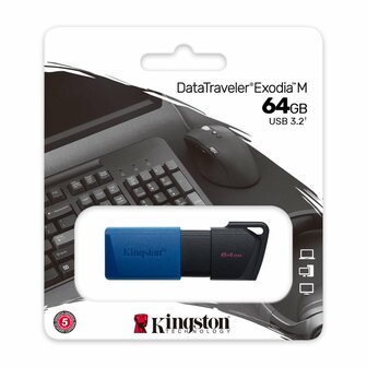 Kingston DataTraveler Exodia M | 64GB USB-A 3.2 Flash Drive | Zwart/Blauw