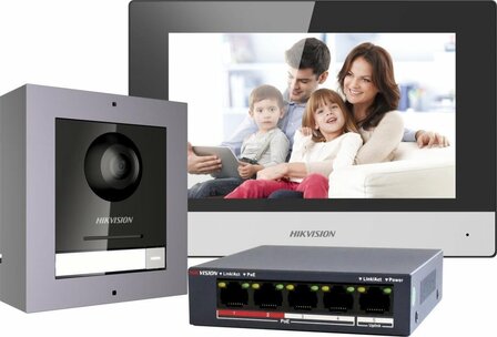 Hikvision DS-KIS602 IP Video intercom kit, 1 drukknop, 2 MP HD video, 7&quot; touch screen binnenstation