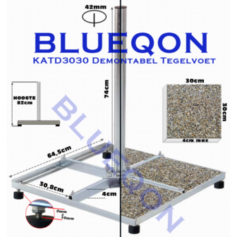 Blueqon Tegelvoet / Balkon standaard 4 x 30x30 cm Demontabel met buis lengte 75 cm (verlengbaar)