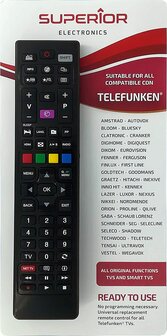Universele vervangende afstandsbediening voor alle tv&#039;s en smart tv&#039;s van het merk Telefunken &amp; Vestel