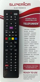 Universele vervangende afstandsbediening voor alle tv's en smart tv's van het merk Telefunken &amp; Vestel
