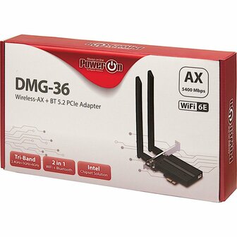 Inter-Tech DMG-36 Interne Adapter | WLAN: 802.11 a/b/g/n/ac/ax (Wi-Fi 6E) | Tot 5400 Mbit/s | Bluetooth 5.2
