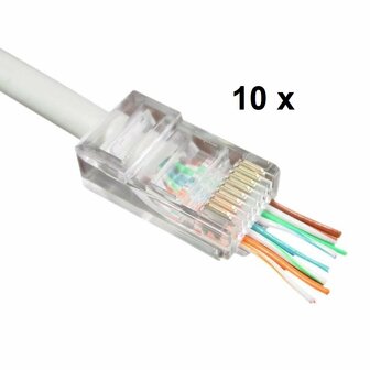 RJ45 connector Cat6 FTP Voor stugge en soepele kern, Doorsteekmontage 10 stuks