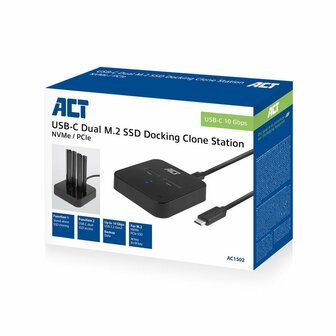 ACT AC1502 basisstation voor opslagstations USB 3.2 Gen 2 (3.1 Gen 2) Type-C Zwart