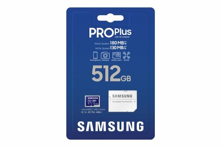 Samsung EVO Plus | MicroSDXC | 512GB | Class 10 | UHS-I U3 | Inclusief adapter