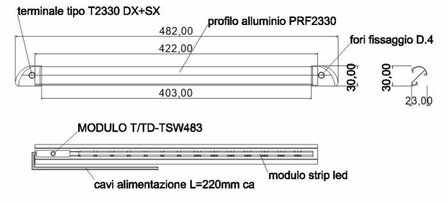  Travelleds Lineaire alu zw COB 4K 422mm schakelaar/touch