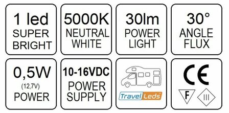 Travelleds opb spot Zw flex led 5K 260mm opaal switch/usb