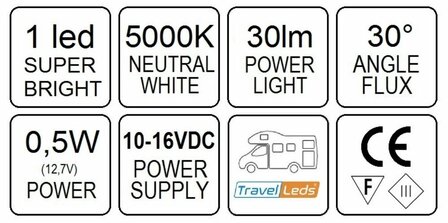 Travelleds opb spot Ch flex led 5K 260mm Ch schakelaar