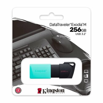 Kingston DataTraveler Exodia M | 256GB USB-A 3.2 Flash Drive | Zwart/Turkoois
