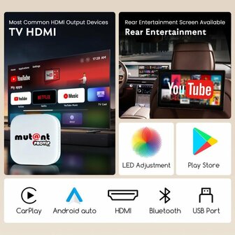 Mutant Provip Box &ndash; Draadloze CarPlay- en Android Auto-adapter met HDMI voor entertainment in de auto