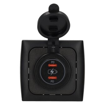 Power Line 2x USB-C PD 36W lader met afdekraam camper en caravan zwart