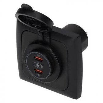 Power Line 2x USB-C PD 36W lader met afdekraam camper en caravan zwart