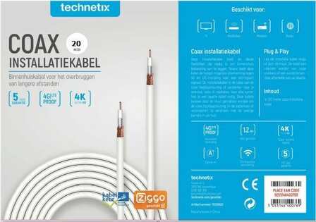 Technetix COAXIH-20M-S SHOP Coaxkabel 20 mtr. Ziggo Geschikt