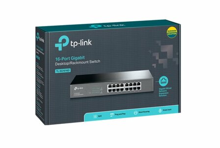 TP-Link TL-SF1016 | 16-poorts Fast Ethernet Switch (10/100 Mbps) | Unmanaged | 1U Rackmount | Zwart