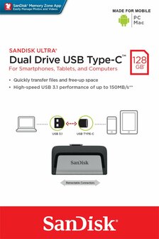 SanDisk Ultra Dual Drive USB Type-C USB flash drive 128 GB USB Type-A / USB Type-C 3.2 Gen 1 (3.1 Gen 1) Zwart, Zilver