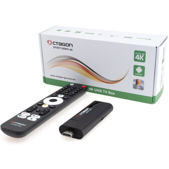 OCTAGON SPIRIT NANO 4K UHD HDR10+ ANDROID TV Stick OTT MEDIA STREAMING 5G WLAN BT RCU
