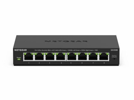 NETGEAR GS308E | 8-Poorts Gigabit Smart Managed Switch | L2/L3 | PoE | Zwart