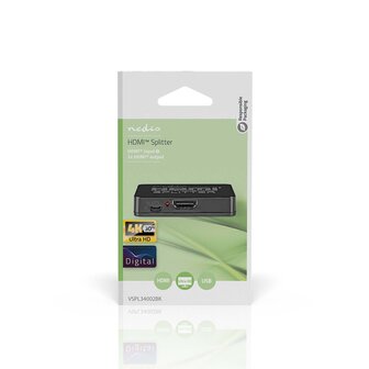 HDMI Splitter  2 poort(en) 2x HDMI Output  4K@30Hz 2.25 Gbps ABS PVC Zwart