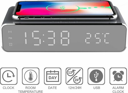 Gembird Digital Alarm Clock  with wireless charging