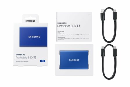 Samsung T7 | Externe SSD | 1TB | USB 3.2 Gen2 | 1.050MB/s Lezen | 1.000MB/s Schrijven | Blauw