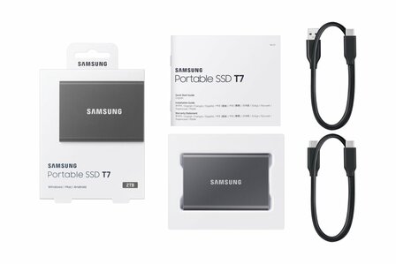 Samsung T7 | Externe SSD | 2TB | USB 3.2 Gen 2 | 1.050MB/s | Grijs | Compact &amp; Snel