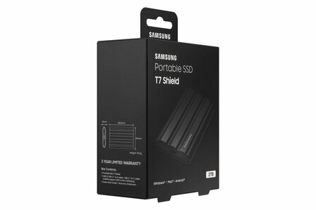 Samsung T7 Shield | Externe SSD | 2TB | USB 3.2 Gen2 | 1.050MB/s Lezen | 1.000MB/s Schrijven | Zwart