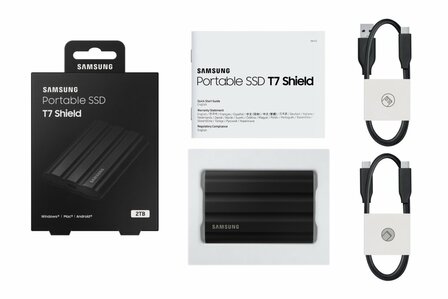 Samsung T7 Shield | Externe SSD | 2TB | USB 3.2 Gen2 | 1.050MB/s Lezen | 1.000MB/s Schrijven | Zwart