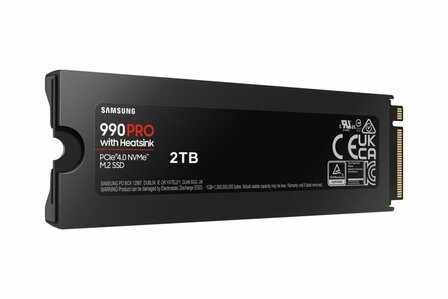 Samsung 990 PRO | 2TB NVMe SSD | M.2 | Gen4 | 7.450MB/s Lezen | 6.900MB/s Schrijven | Heatsink