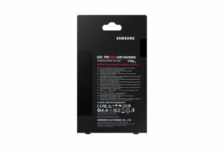 Samsung 990 PRO | 2TB NVMe SSD | M.2 | Gen4 | 7.450MB/s Lezen | 6.900MB/s Schrijven | Heatsink