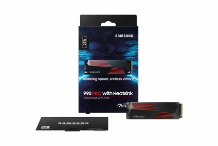 Samsung 990 PRO | 2TB NVMe SSD | M.2 | Gen4 | 7.450MB/s Lezen | 6.900MB/s Schrijven | Heatsink