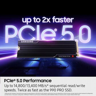 Samsung 9100 PRO | 2TB NVMe SSD | M.2 | Gen5 | 14.700MB/s Lezen | 13.400MB/s Schrijven | Heatsink