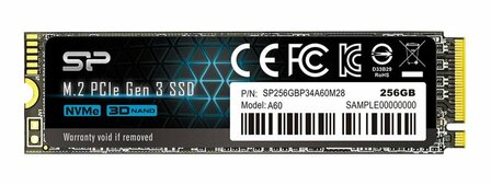 Silicon Power A60 | 256GB NVMe SSD | M.2 Gen3 | 2.200 MB/s Lezen | 1.600 MB/s Schrijven