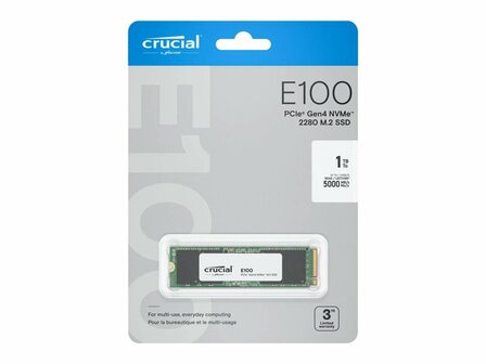 Crucial E100 | 1TB NVMe SSD | M.2 Gen4 | 5.000MB/s Lezen | 4.500MB/s Schrijven