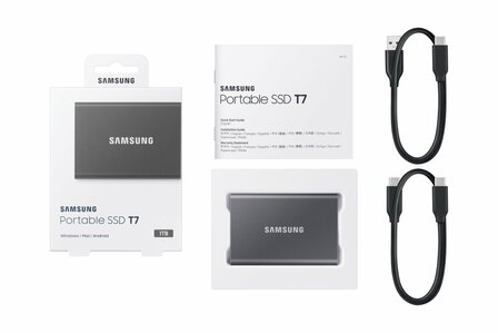 Samsung T7 | Externe SSD | 1TB | USB 3.2 Gen2 | 1.050MB/s read | 1.000MB/s write | Grijs