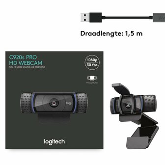 Logitech C920s PRO | 1080p 30FPS USB Webcam met Microfoon