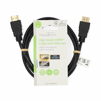 Nedis CVGL34060BK15 | HDMI kabel | 1,5 m | HDMI Type A (Standaard) Male-naar-Male | 4K | Zwart