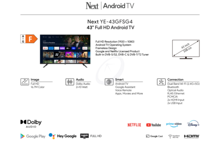 NextStar YE-43GFSG4 43&Prime; (109 cm) Full HD Frameless Android Smart TV