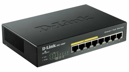 D-Link DGS-1008P/E | 8-Poorts Gigabit Switch | Unmanaged L2 | 4x PoE+ | Zwart