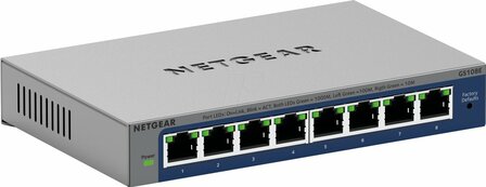 NETGEAR GS108Ev4 | 8-Poorts Gigabit Switch | Smart Managed Plus (L2/L3) | Zwart/Grijs