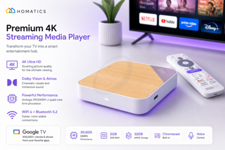 HOMATICS Box 4K V2 Google TV 14 Streaming Media Player WiFi 6 