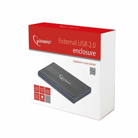 Gembird EE2-U2S-5 | USB 2.0 2.5" SATA HDD Behuizing | Aluminium | Mini-USB