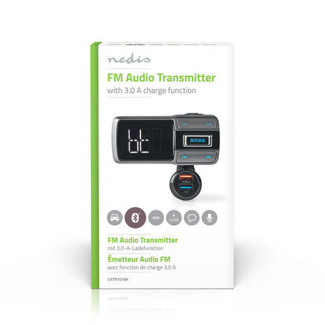 FM-Transmitter voor in de Auto | Bluetooth® | Bass Boost | microSD-Kaartsleuf | Handsfree Bellen | Spraakbediening | 3,0 A / 2,4 A