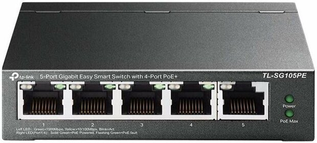 TP-Link TL-SG105PE | Managed Smart Switch | 5 Poorten | Gigabit Ethernet (10/100/1000 Mbps) | 4x PoE+