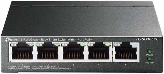 TP-LINK TL-SG105PE netwerk-switch Unmanaged L2 Gigabit Ethernet (10/100/1000) Power over Ethernet (PoE) Zwart