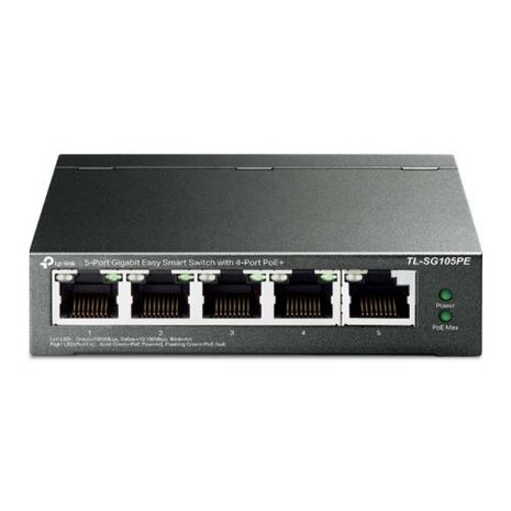 TP-Link TL-SG105PE | Managed Smart Switch | 5 Poorten | Gigabit Ethernet (10/100/1000 Mbps) | 4x PoE+