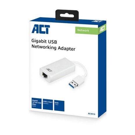 ACT AC4410 | USB 3.2 Gen1 Gigabit Ethernet Adapter | 1000 Mbps | Wit