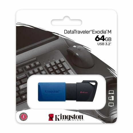 Kingston DataTraveler Exodia M | 64GB USB-A 3.2 Flash Drive | Zwart/Blauw