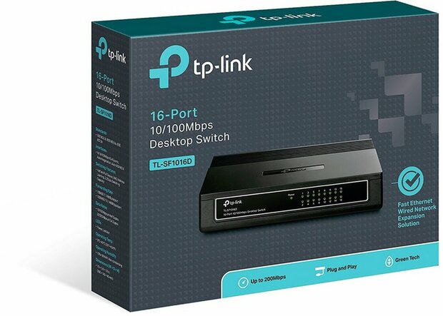 TP-Link TL-SF1016DS | Unmanaged Switch | 16 Poorten | Fast Ethernet (10/100 Mbps)